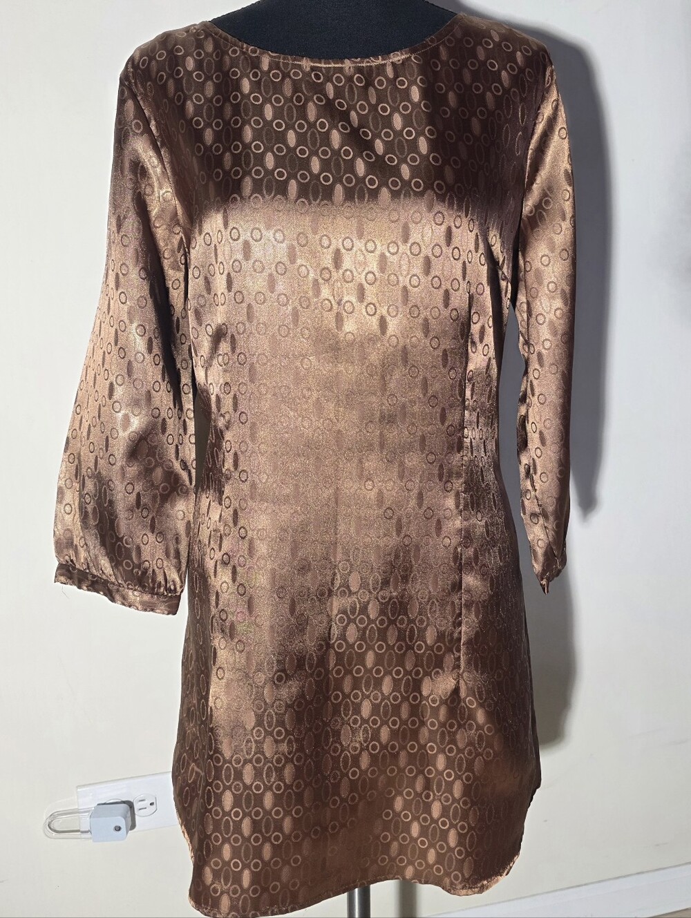 Unique Spectrum Brown Long Sleeve Shift Dress (Size L)